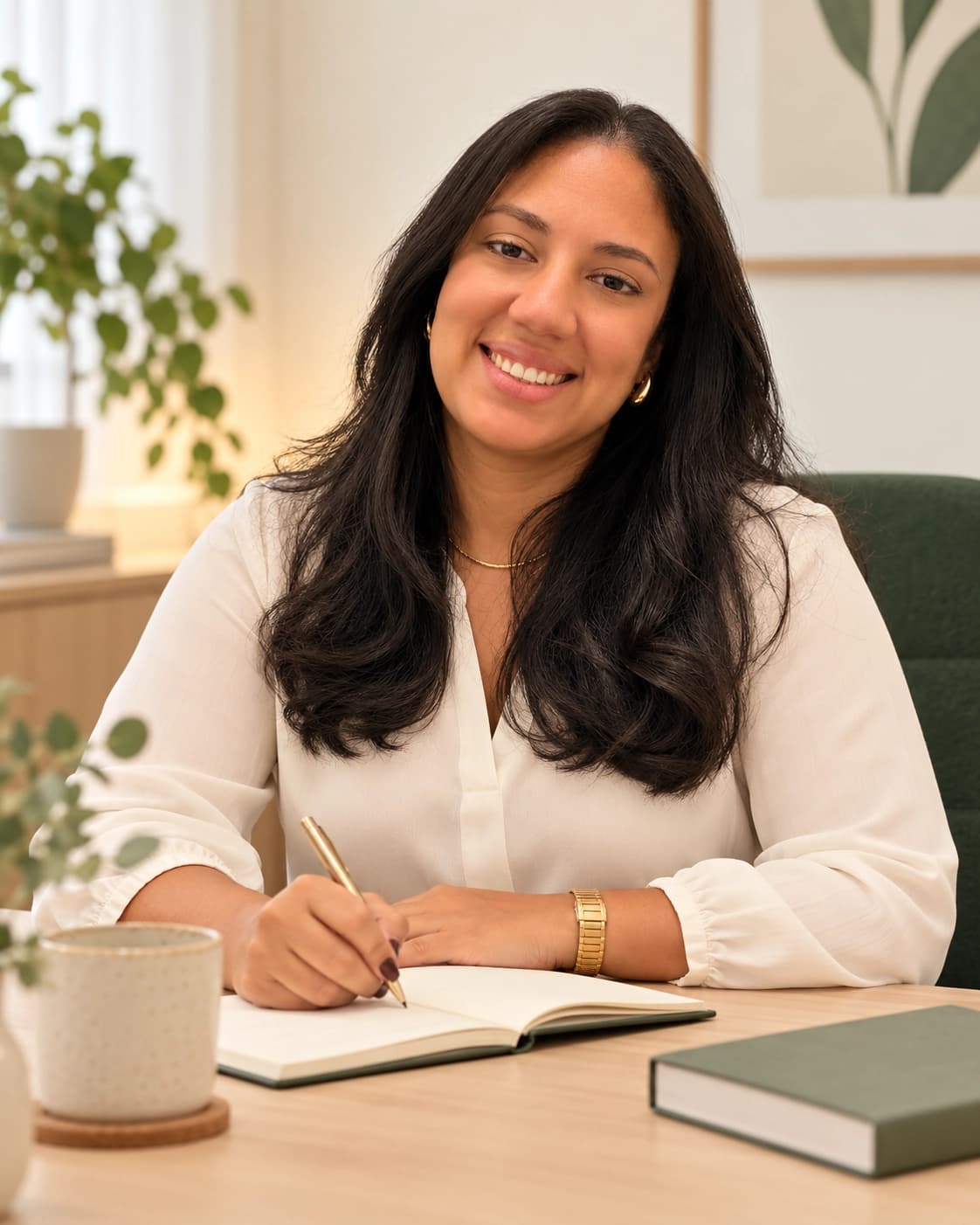 Tarciana Santana em ambiente de atendimento psicológico.