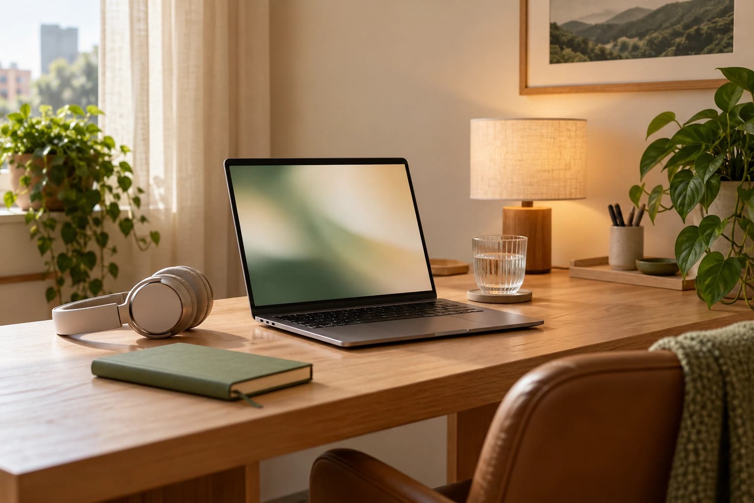 Ambiente organizado para atendimento psicológico online.